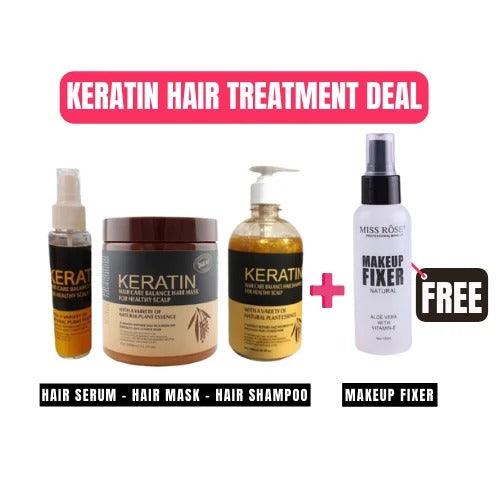 (new Deal) 4 In 1 – Keratin Hair Mask| Keratin Shampoo| Keratin Hair Serum Free Makeup Fixer GlowTech Essentials